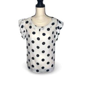 Meno Girl Black and White Polkadot Ruffled Sleeve Blouse - Size XXL